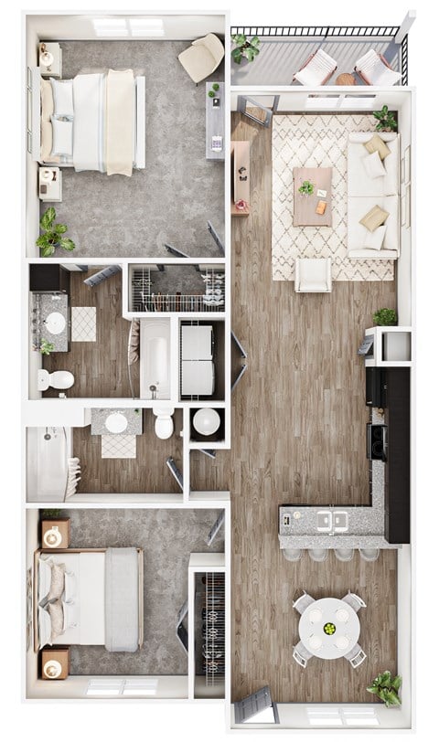 Floor plan for 2 beds, 2 baths, 1100 sqft